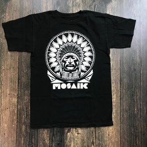 MOSAIK Skateboard T-Shirt Small Indian Chief Logo Eagle Buffalo Head Dress Black